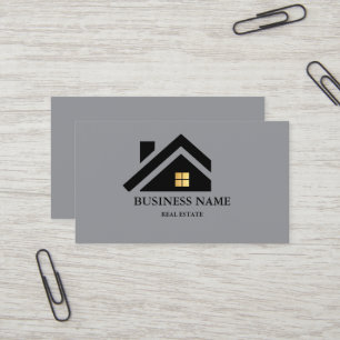 Modern Real Estate House Logo Black & Gold Business Card