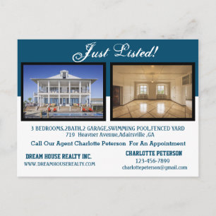 Modern Real Estate Just Listed Marketing Postcard