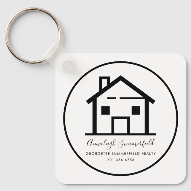 Modern Real Estate Logo and QR Code Business Key Ring (Front)