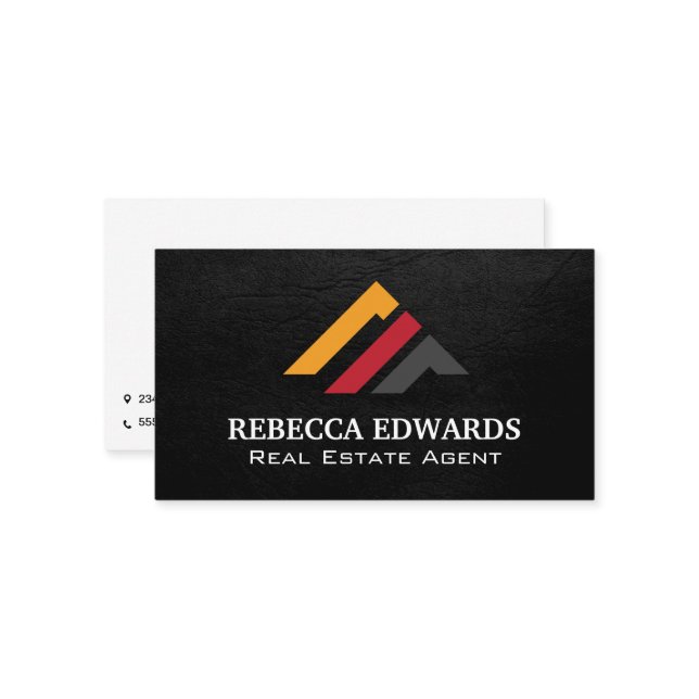 Modern Real Estate Logo | Black Texture Business Card (Front/Back In Situ)