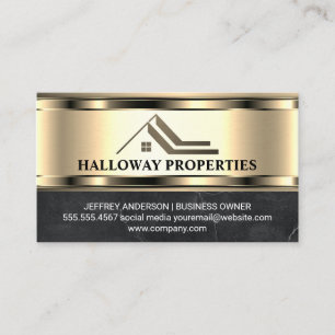 Modern Real Estate Logo   Gold Metallic  Business Card