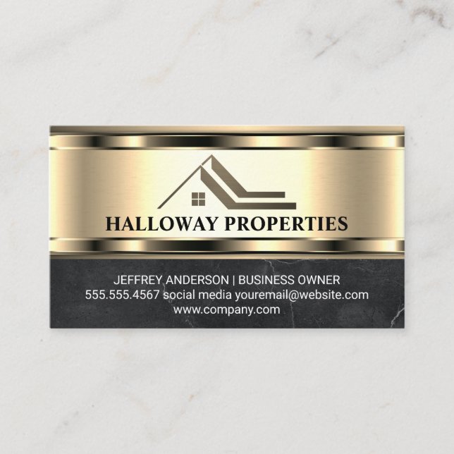 Modern Real Estate Logo | Gold Metallic  Business Card (Front)