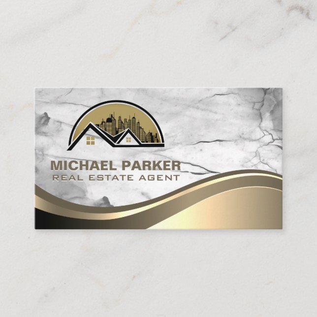 Modern Real Estate Logo | Marble Stone Business Card (Front)