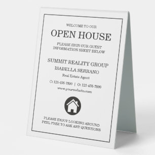Modern Real Estate Open House Table Tent Sign