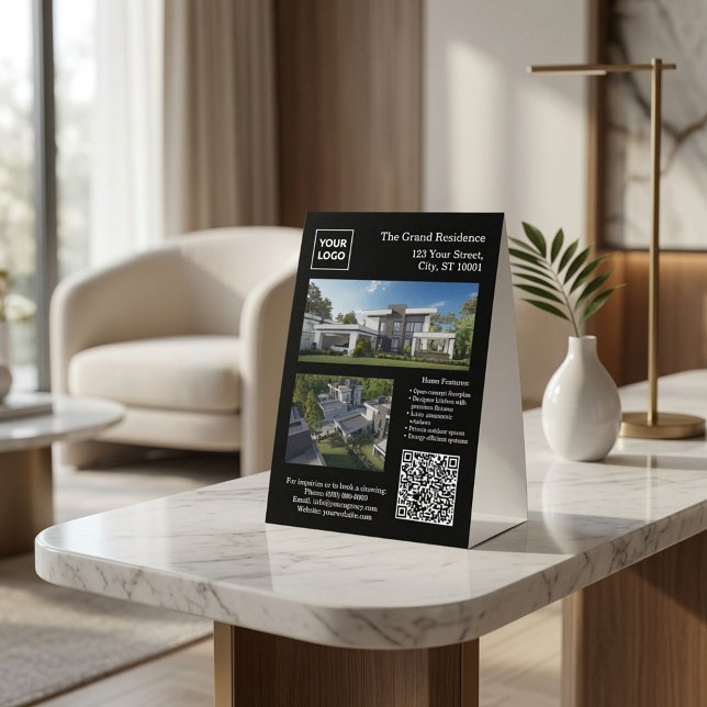 Modern Real Estate Table Tent Sign with QR Code (Creator Uploaded)
