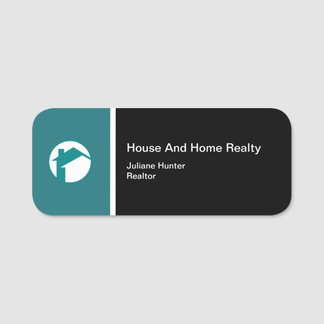 Modern Real Estate Teal White Black Name Badge (Front)