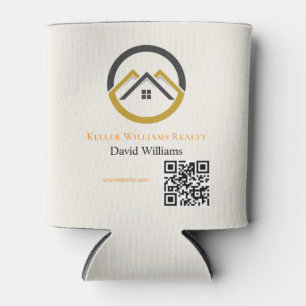Modern Real Estate white and gold custom logo Can Cooler