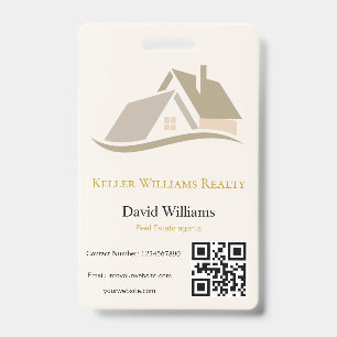 Modern Real Estate white and gold custom logo  ID Badge