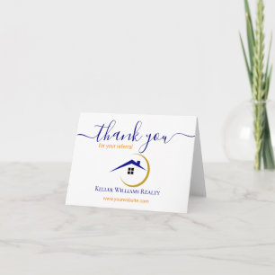 Modern Real Estate white and gold custom logo  Thank You Card