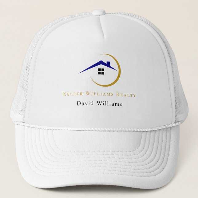 Modern Real Estate white and gold custom logo  Trucker Hat (Front)