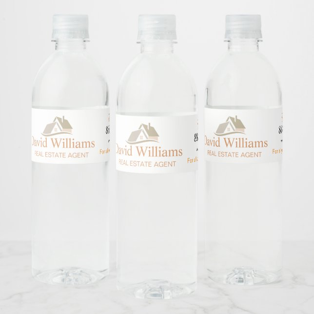 Modern Real Estate white and gold custom logo  Water Bottle Label (Bottles)