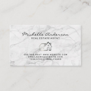 Modern Real Estate   White Marble Background Business Card