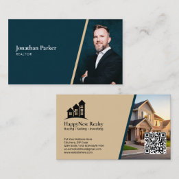 Modern Real Estate with Photo & QR Code Business Card