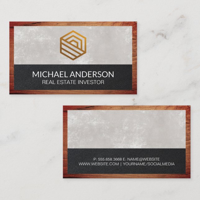 Modern Real Estate | Wood Leather Business Card (Front/Back)