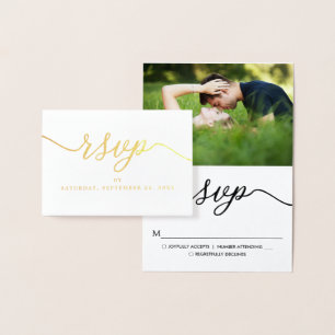 Modern REAL FOIL Script RSVP Gold Foil Card
