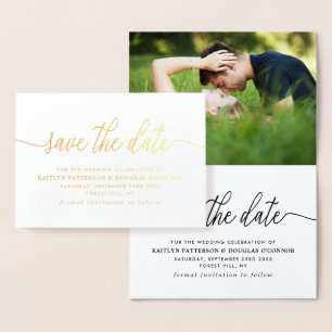 Modern REAL FOIL Script Save The Date Gold Foil Card