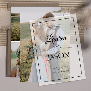 Modern Real Vellum Overlay Simple 3 Photo Wedding Invitation
