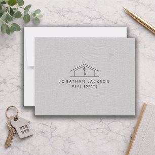 Modern Realtor Home Logo Gray Faux Linen Card