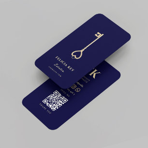 Modern Realtor Initials Midnight Blue Gold Business Card