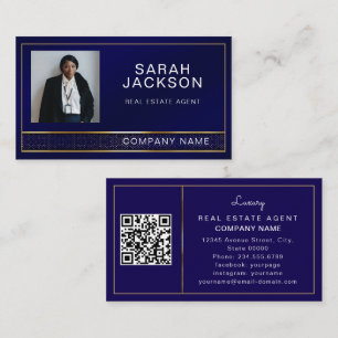 Modern Realtor Mortgage Broker Navy Blue QR code Business Card