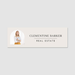 Modern Realtor Name Badge with Photo Arch Elegant