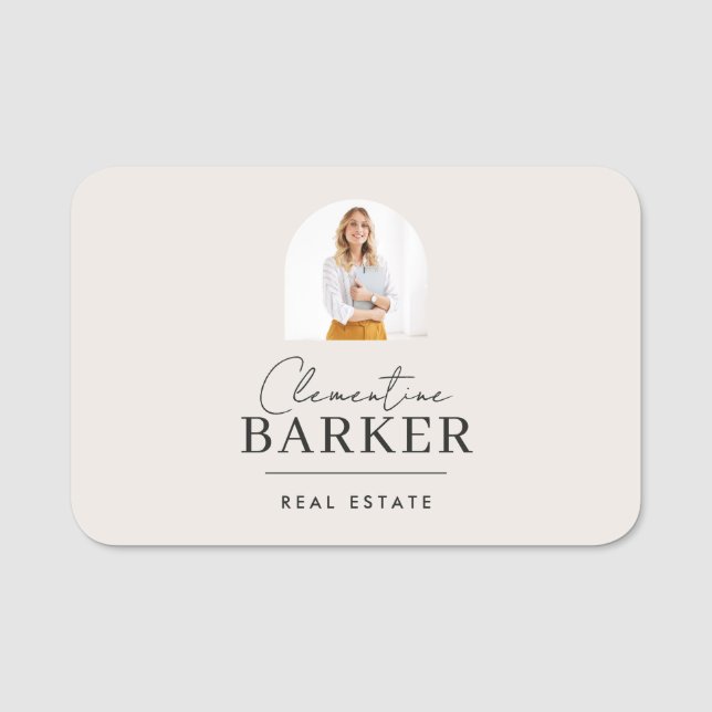 Modern Realtor Name Badge with Photo Arch Elegant (Front)