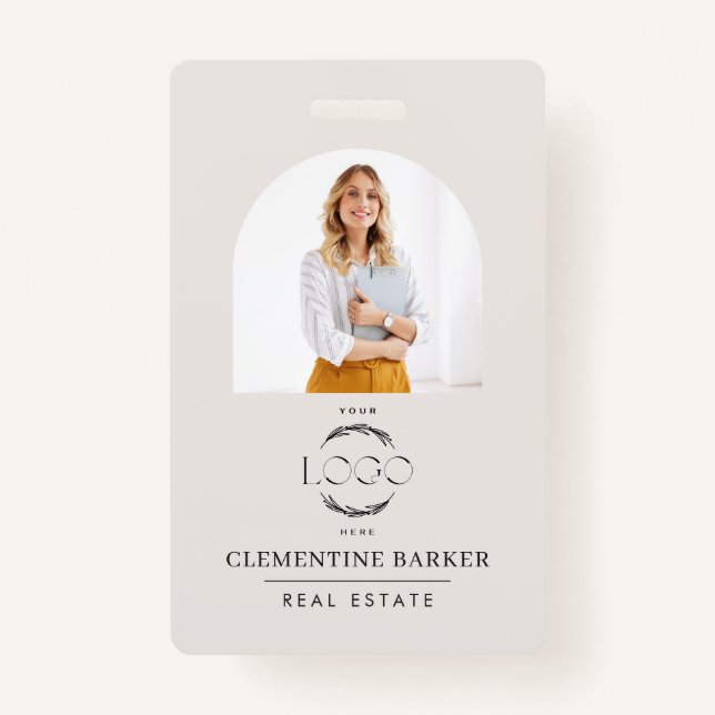 Modern Realtor Name Badge with Photo Arch Elegant ID Badge (Front)