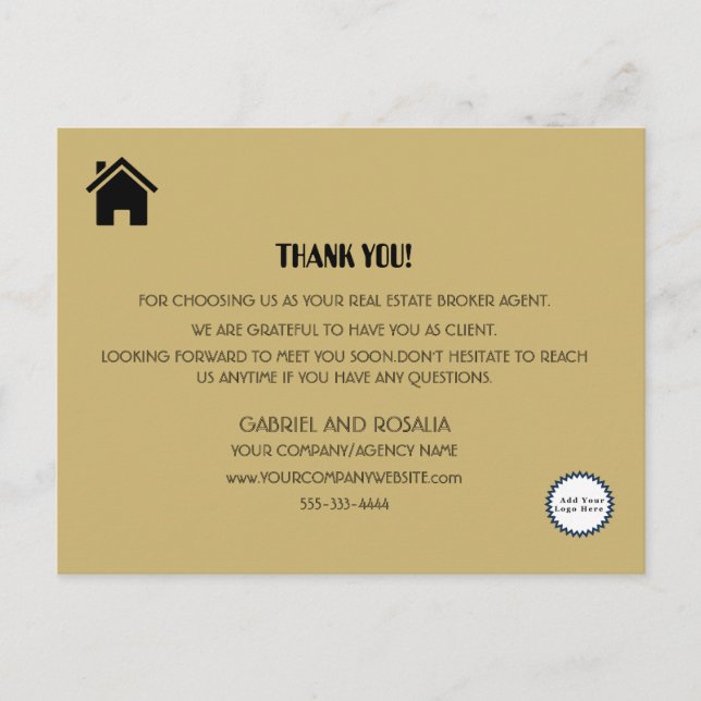 Modern Realtor Pale Gold Business Thank You Postcard (Front)