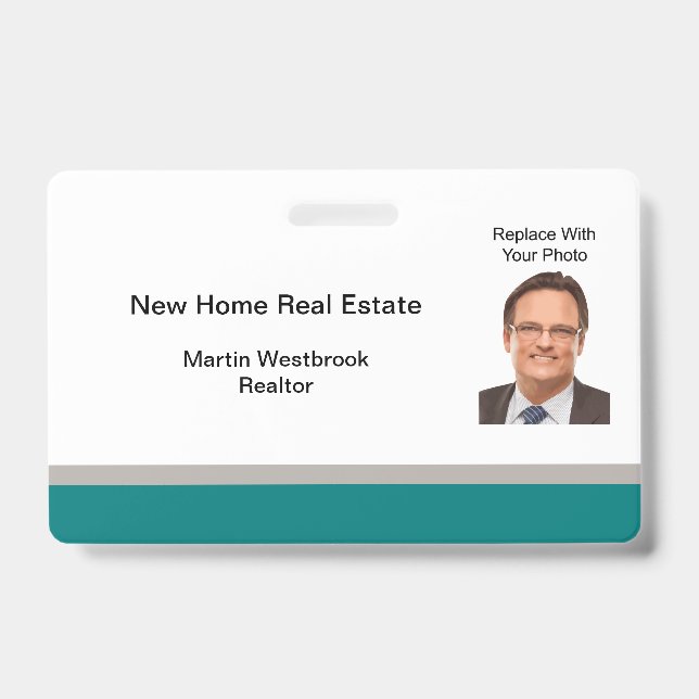 Modern Realtor Photo Template Staff Name Badges ID Badge (Front)