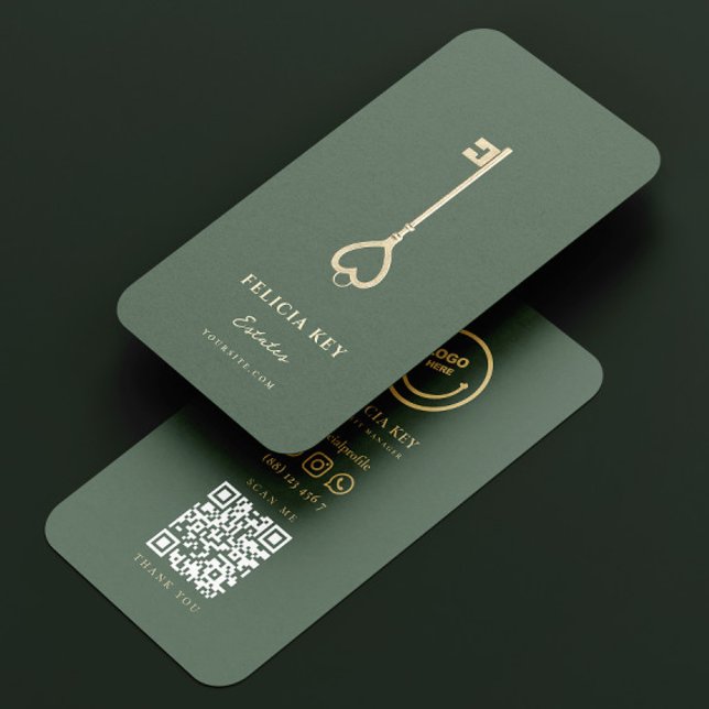 Modern Realtor Real Estate Agent Dark Green Logo Business Card (Creator Uploaded)