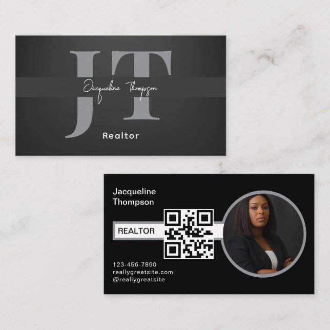 Modern Realtor Real Estate Agent Photo QR Code Business Card (Front/Back)