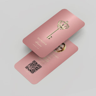 Modern Realtor Real Estate Agent Rosegold Key Business Card