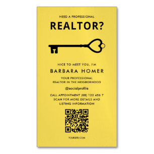 Modern Realtor Real Estate Black and Yellow Magnetic Business Card