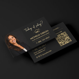 Modern Realtor Real Estate Broker Marketing Black Business Card