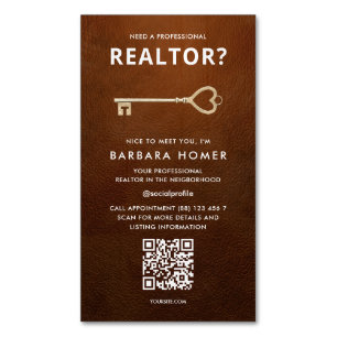 Modern Realtor Real Estate Leather Appointment QR Magnetic Business Card