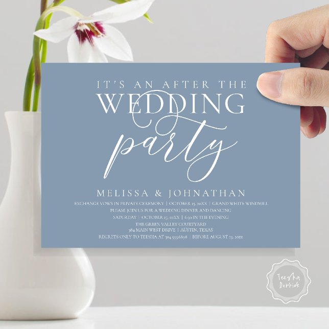 modern reception, It's an after the wedding party Invitation (modern reception, It's an after the wedding Dinner Dancing Party Invitation Card in Dusty Blue)