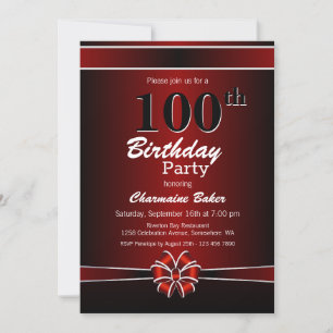 Modern Red 100th Birthday Party Invitation