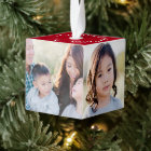 Modern Red 4 Photo Snowflake Christmas