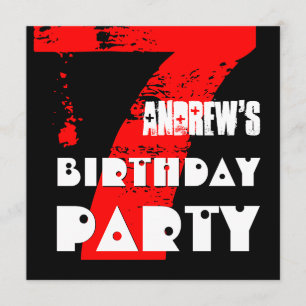 Modern RED 7th Birthday Party 7 Year Old V10 Invitation