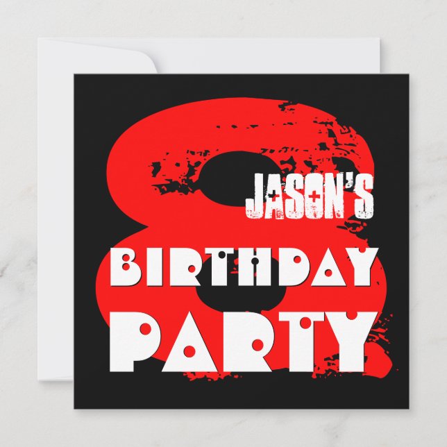 Modern RED 8th Birthday Party 8 Year Old V11A Invitation (Front)