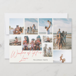 Modern Red 9 Photo Wonders of his Love Religious Holiday Card
