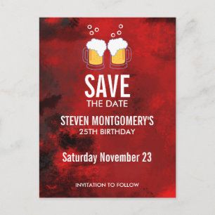 Modern Red Abstract Birthday Save The Date Postcard