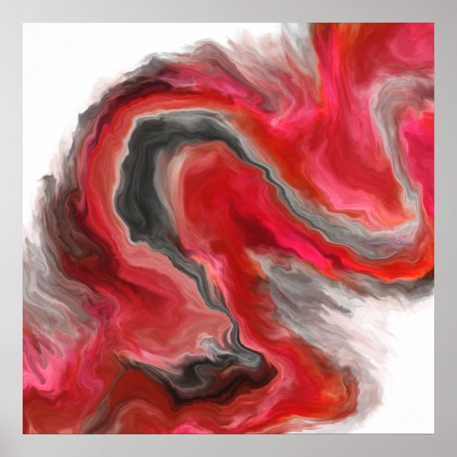 Modern Red Abstract Digital Painting Poster (Front)