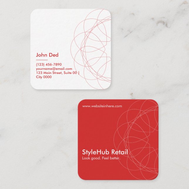 Modern Red Abstract Square Rounded Bold Geometry Square Business Card (Front/Back)