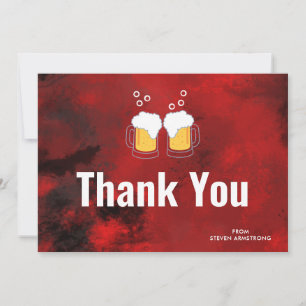 Modern Red Abstract with Beer Mugs Thank You Card