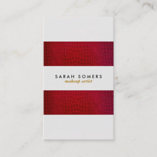 Modern Red Alligator Skin Makeup Artist Striped Business Card