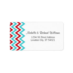 Modern Red and Aqua Chevron & Lovebirds Wedding Label