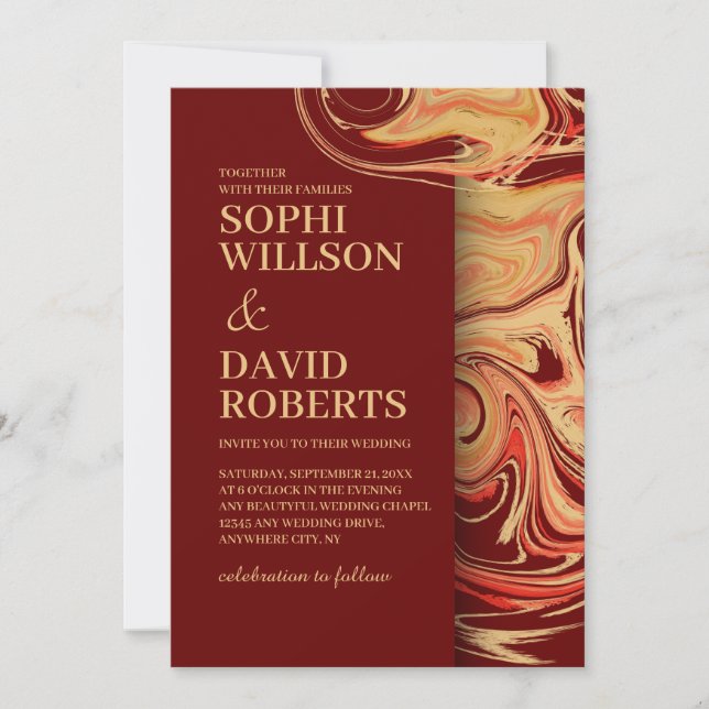 Modern red and beige abstract Wedding Invitation (Front)