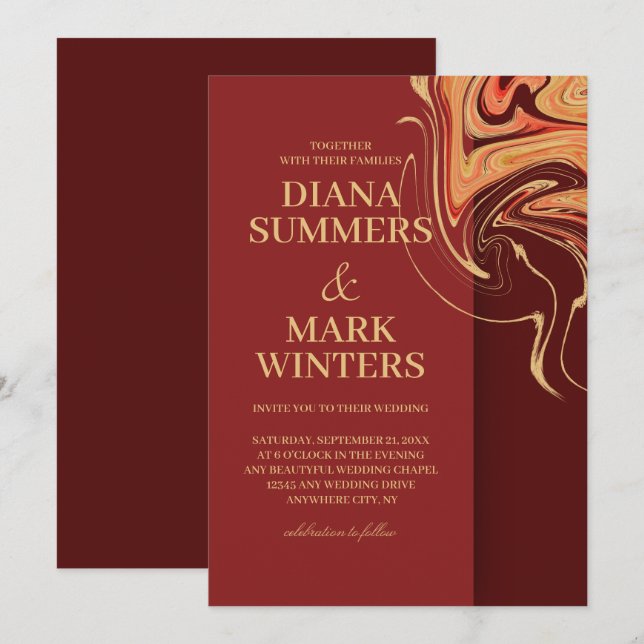 Modern red and beige abstract. Wedding Invitation (Front/Back)