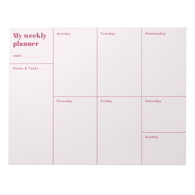 Modern red and beige minimalist Weekly Planner Notepad (Front)